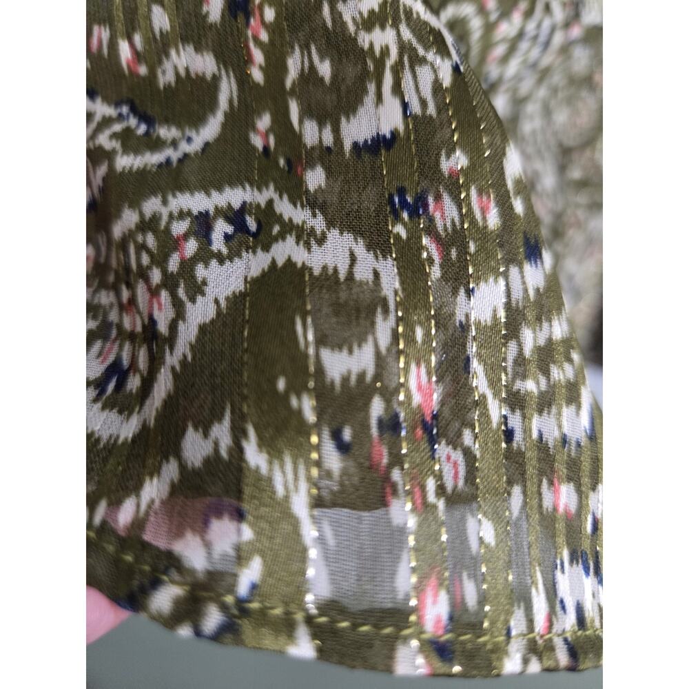 Pleated Maxi Skirt Size Sm Green Paisley Lined Gold Trim Gypsy Peasant Boho - Picture 7 of 11